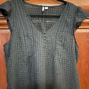 Elle Black Textured Waffle Chiffon Flutter Sleeve Blouse Top Shirt XL
